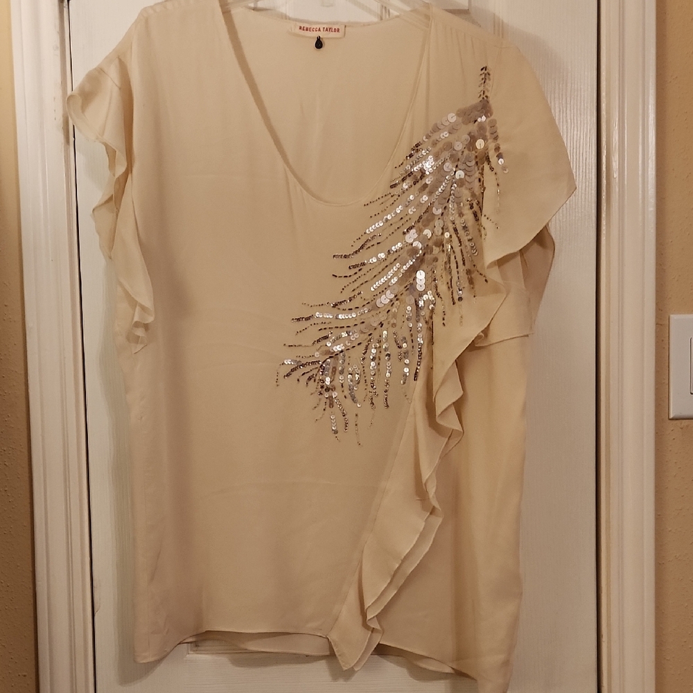 Rebecca Taylor Cream Asymmetrical Ruffled Blouse